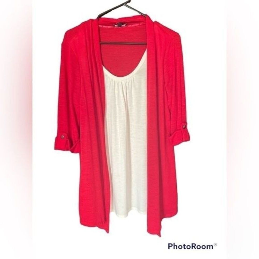 2/$20 Notations light weight layered red cardigan size Large